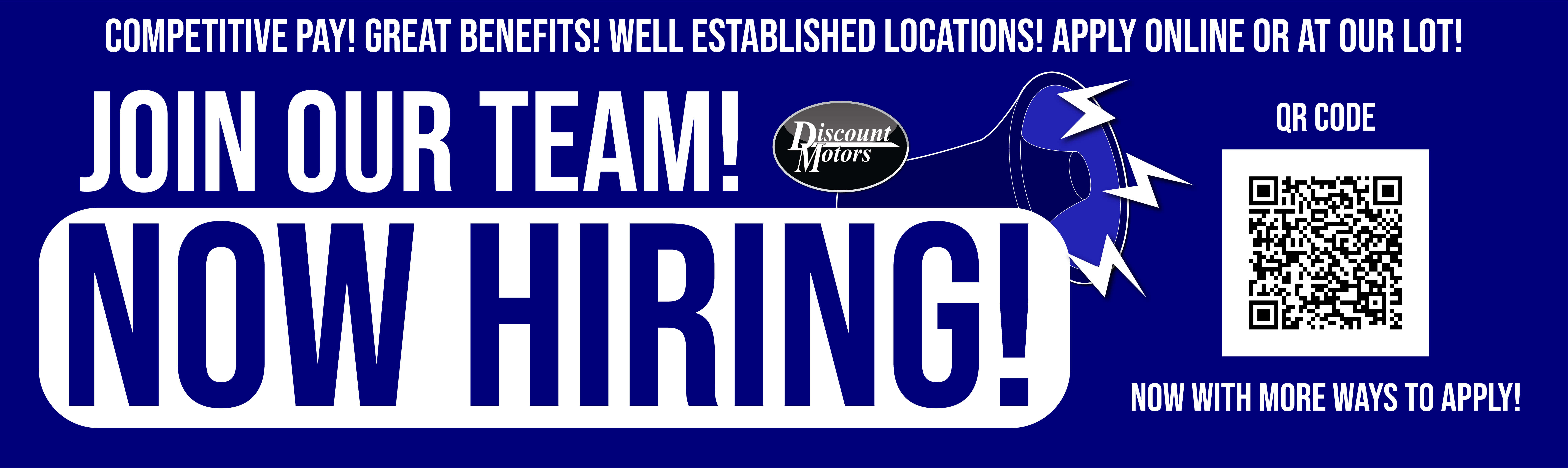Now hiring salespeople! Competitive pay, great benefits, well-established stores & clientele.